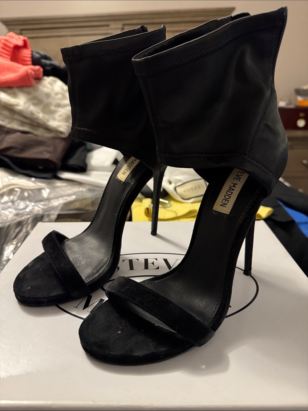 Steve Madden Black Ankle-Cuff Stiletto Heels